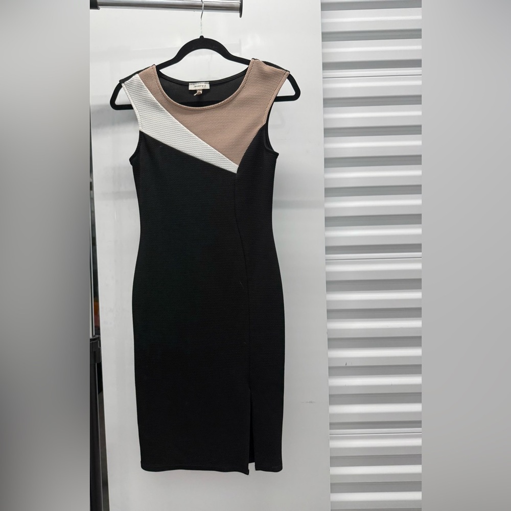 Elegant Black White and Tan Colorblock Dress
